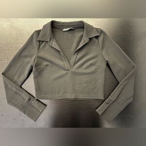 Zara Black Cropped Long Sleeve Top